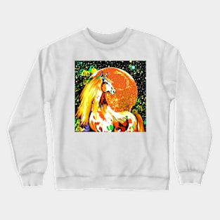 Autumn Horse Orange Harvest Moon Oil painting Crewneck Sweatshirt